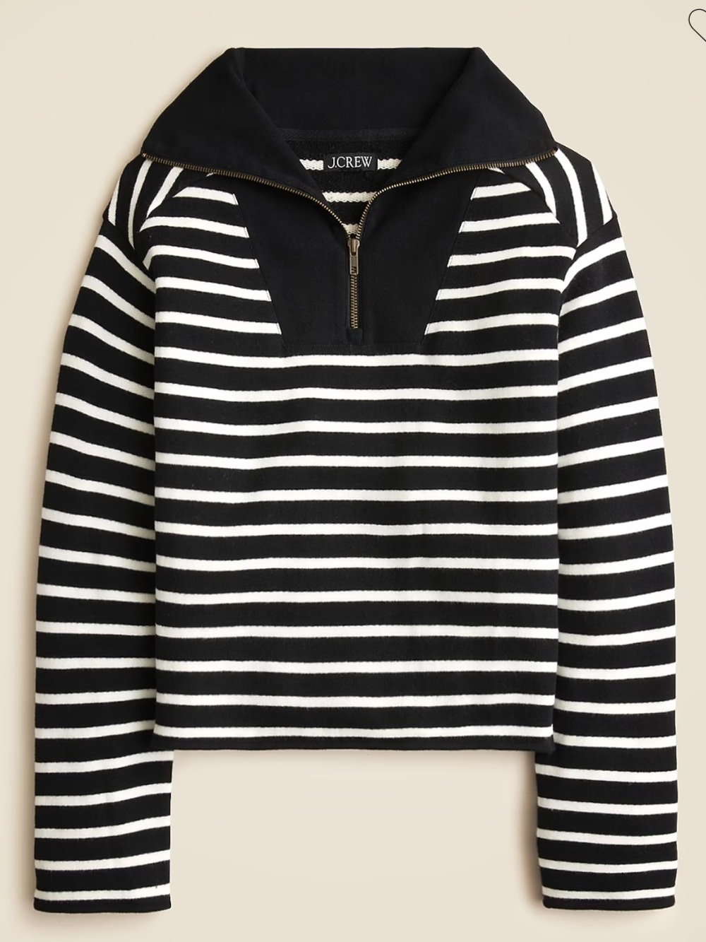 J.Crew Heritage terry quarter-zip sweatshirt in stripe Black white small